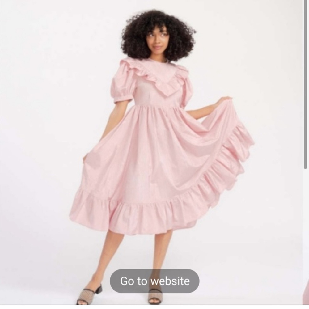 Batsheva Yellow Satin Ruffled Puff-Sleeve Dress - Picture 5 of 16